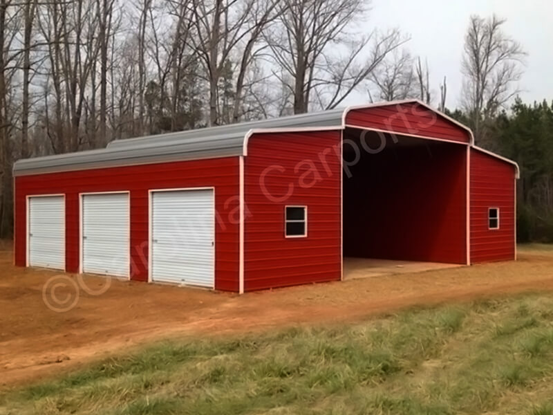 Regular-Roof-Style-Horse-Barn-with-Fully-Enclosed-Garage-Lean-Toos